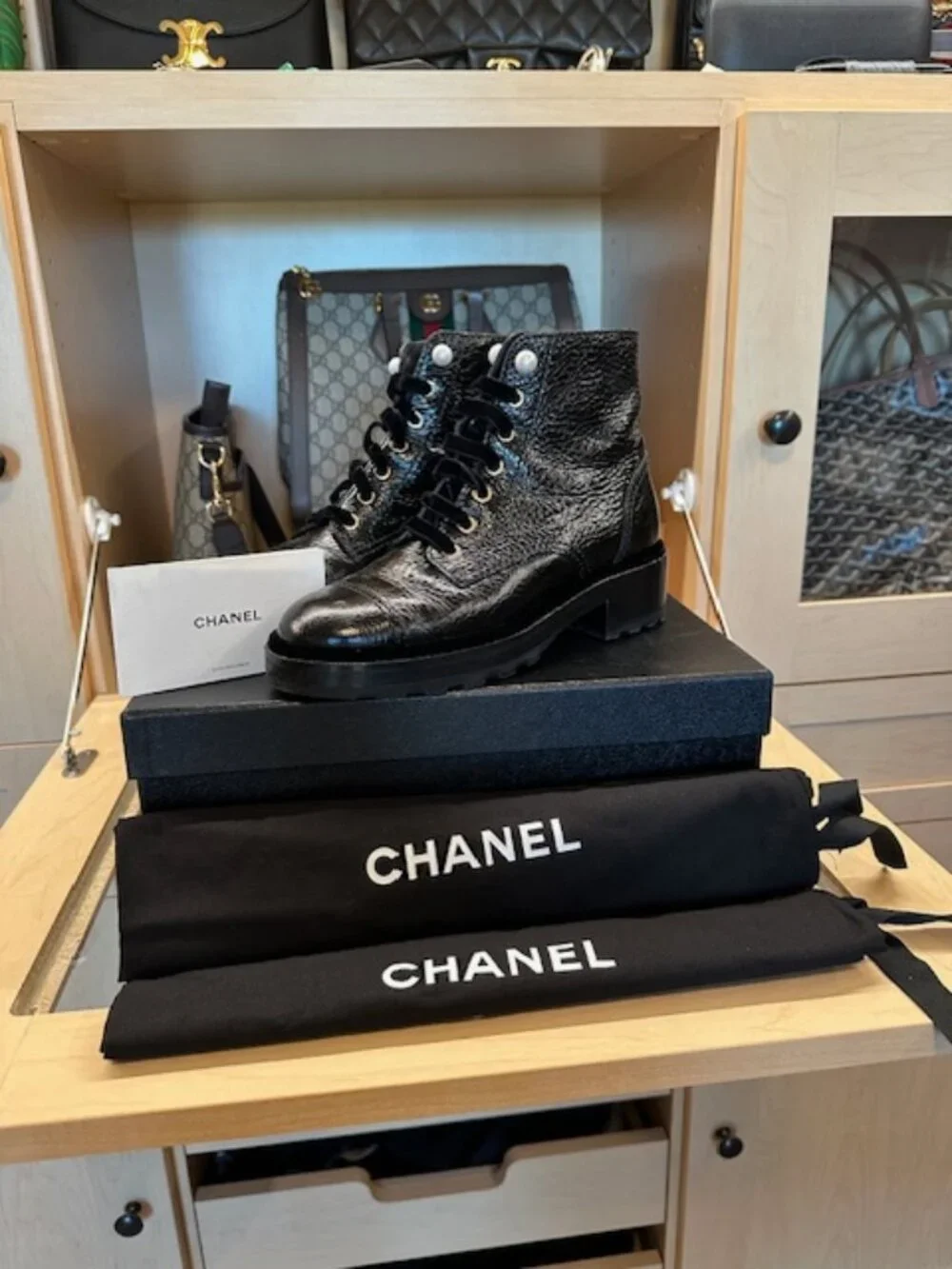 Chanel Calfskin Ankle Combat Boots Size 38